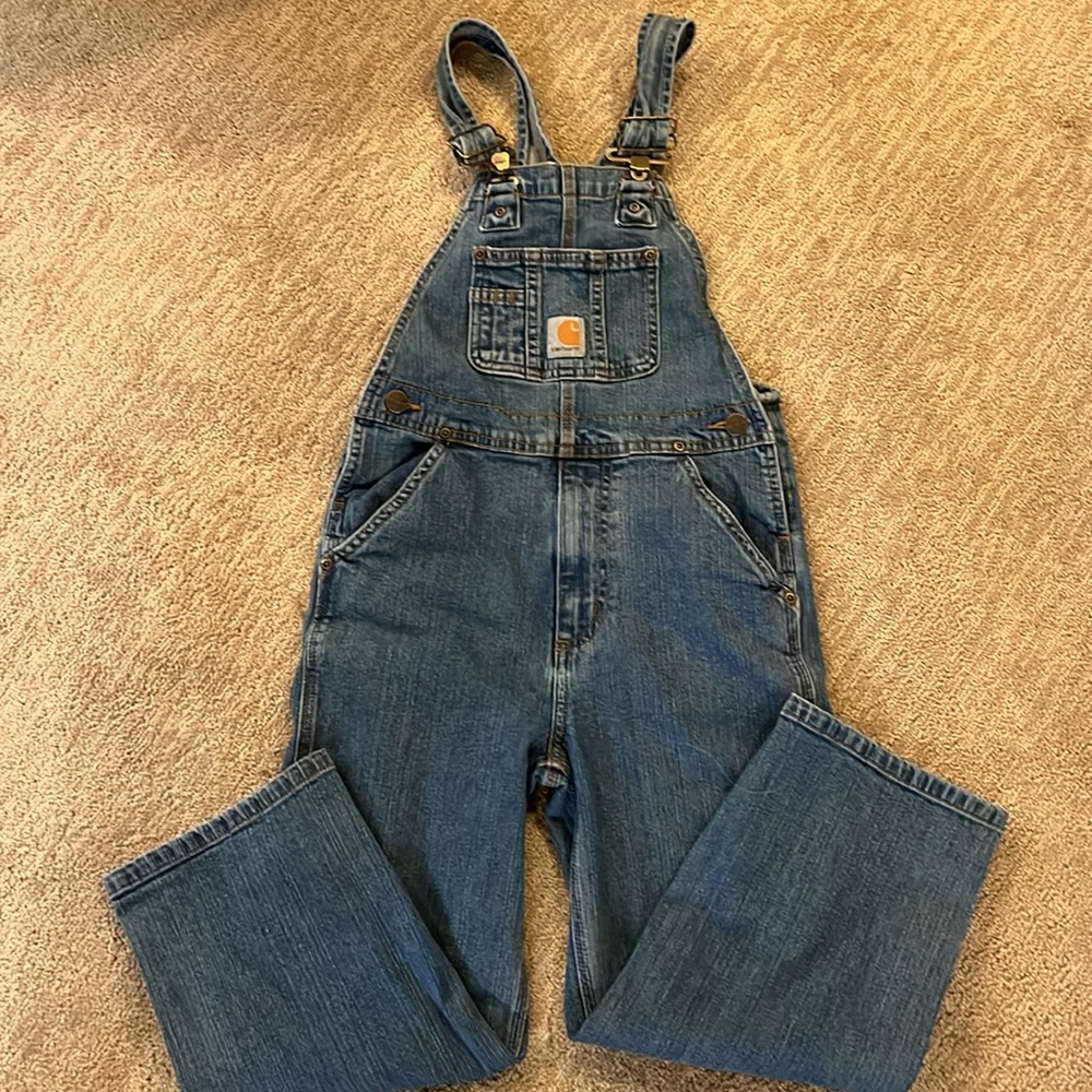 Carhart boys blue denim bib overalls size 8